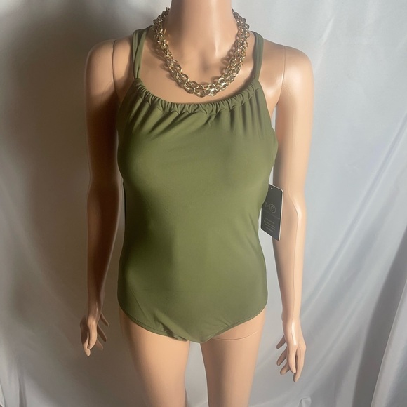 Modern Collective Other - Modern Collective Olive Halter One‑Piece Swimsuit Size M NWT